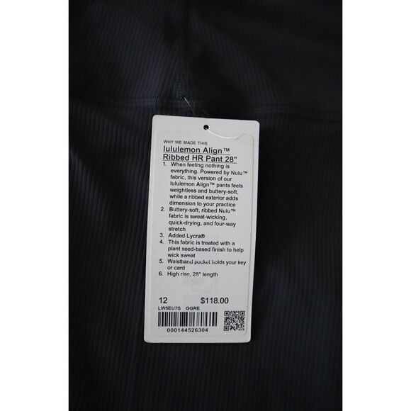Lululemon Align LW5EU7S Women Sz 12 Graphite Gray Ribbed Hi-Rise 28" Pants - Picture 5 of 10